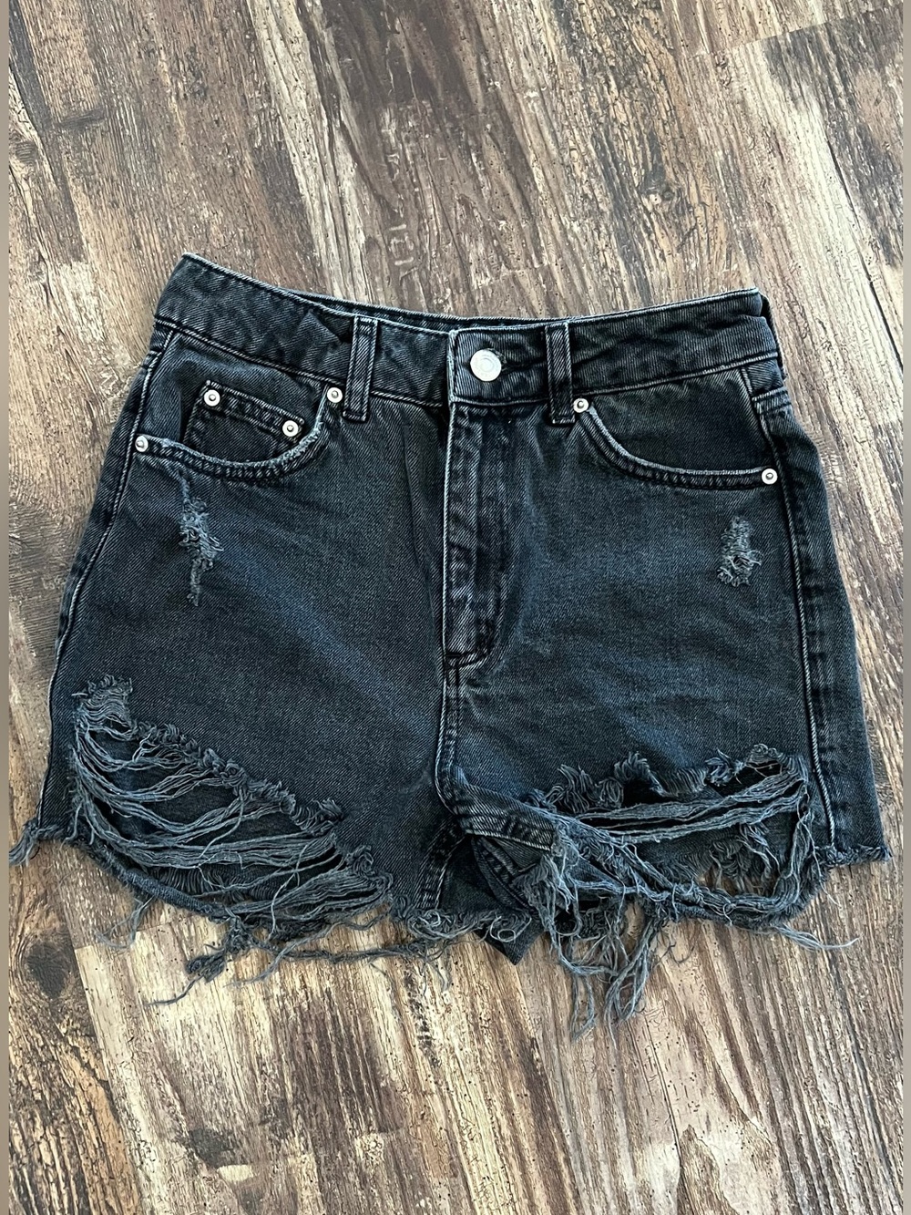 Topshop Black Distressed Denim Cutoff Shorts